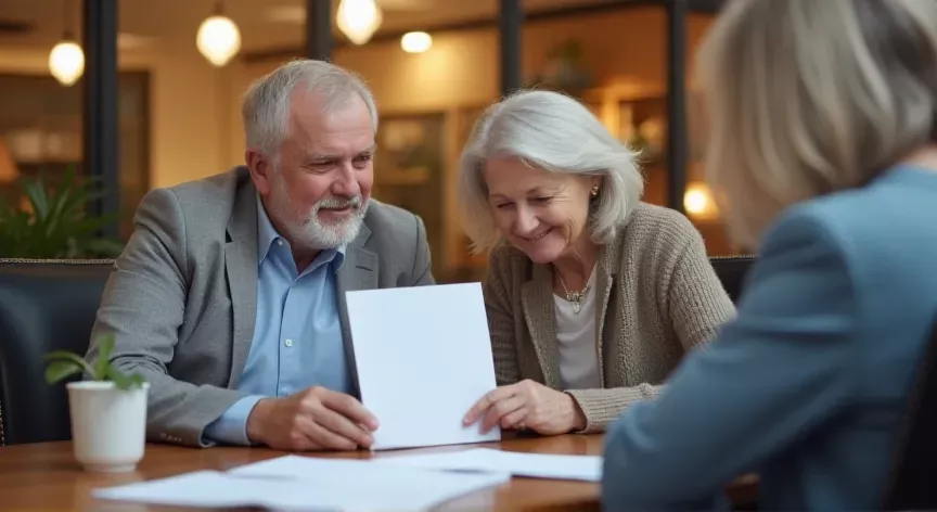 An elderly couple sitting at a law firm while Establishing Domicile for a California Will.