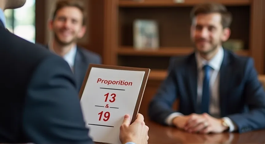 Two adult siblings are sitting in a law firm, the attorney is holding up a pamphlet that reads 'proposition 13 & 19' in dark red print.
